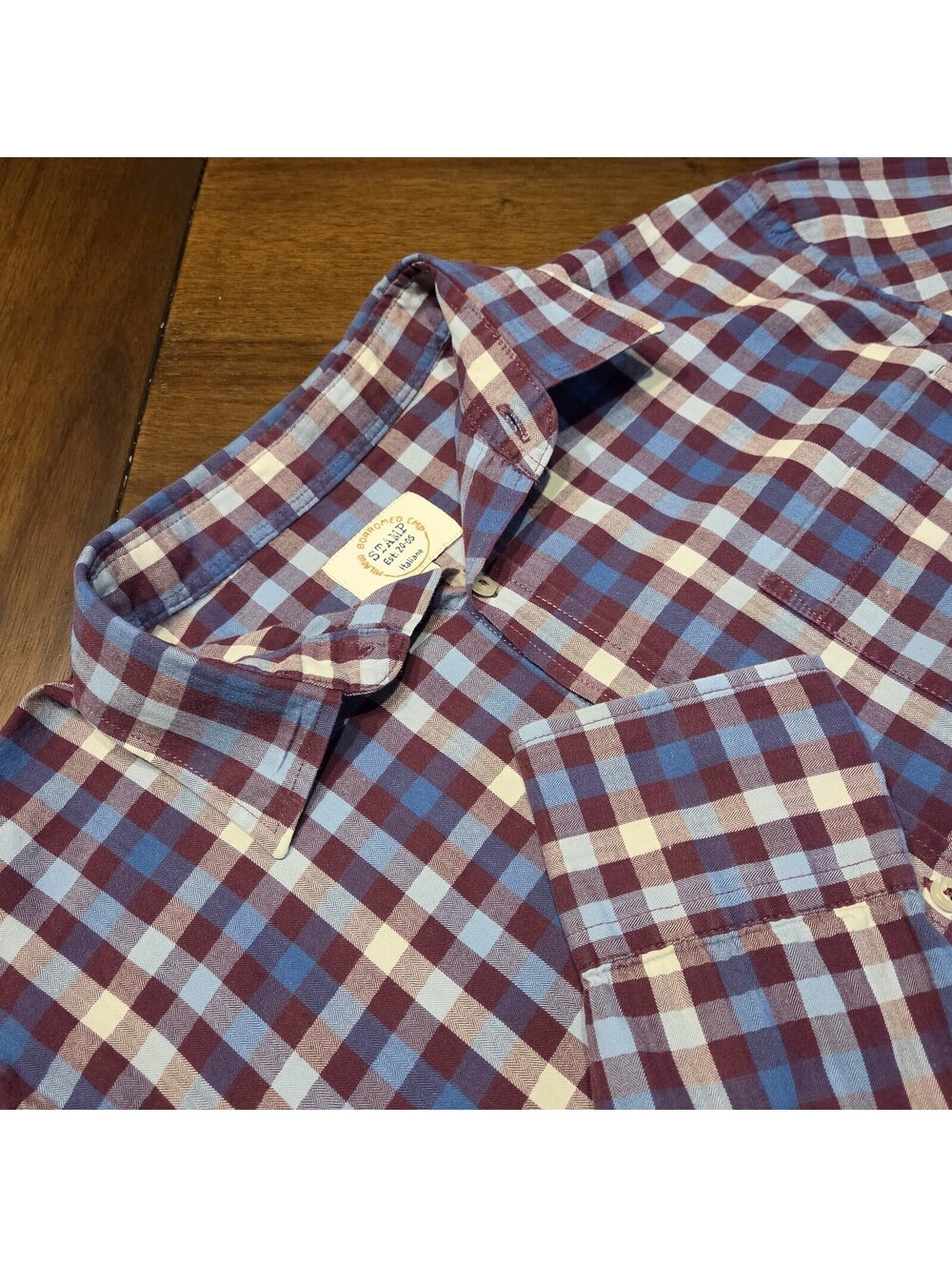 STAMP Milano Borromeo Men L 100% Cotton Plaid Long Sleeve Button Down Shirt